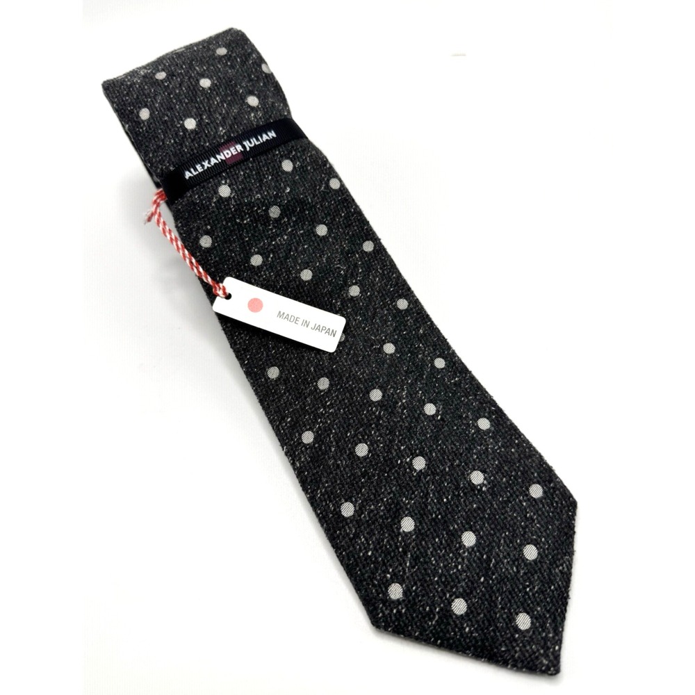 Alexander Julian Tie Made in Japan 100% Textured Silk Gray Circles 56" x 3" New